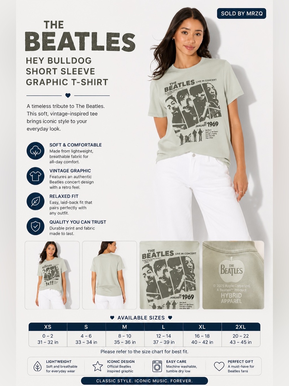 Hybrid Apparel The Beatles Hey Bulldog Short Sleeve Graphic Tee - Light Green
